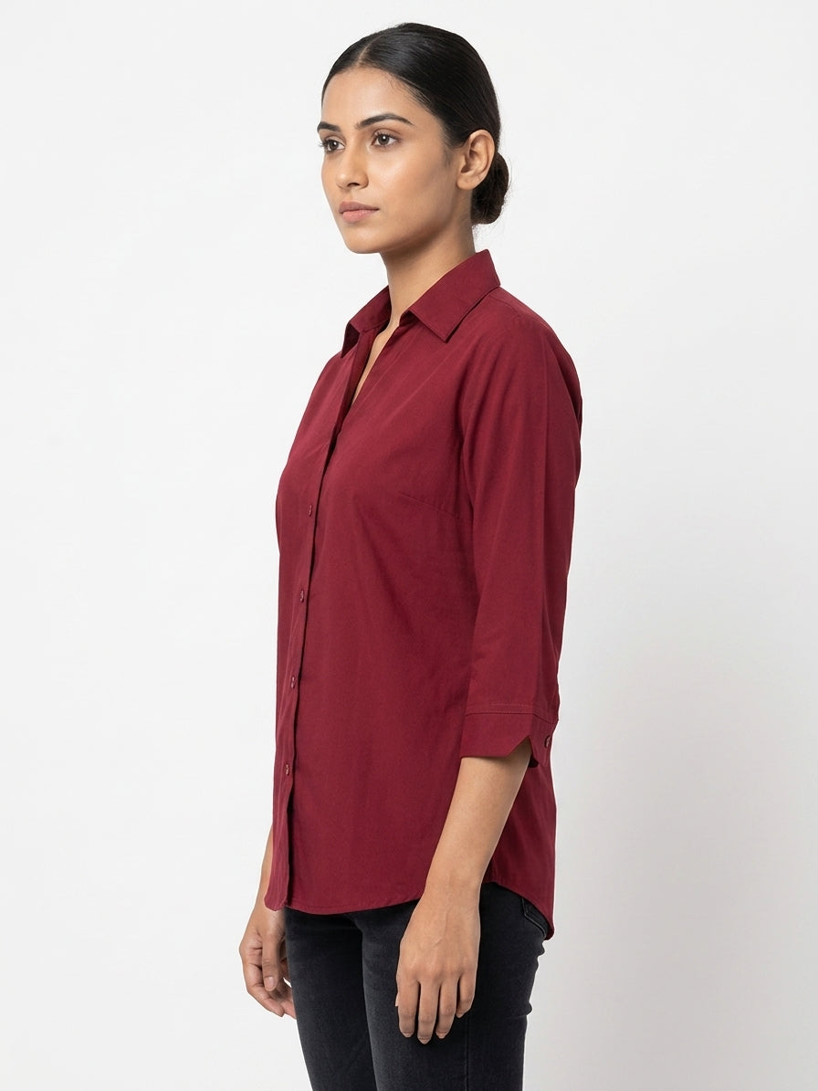 Women's Solid Red Collared Casual Shirt
