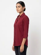 Women's Solid Red Collared Casual Shirt