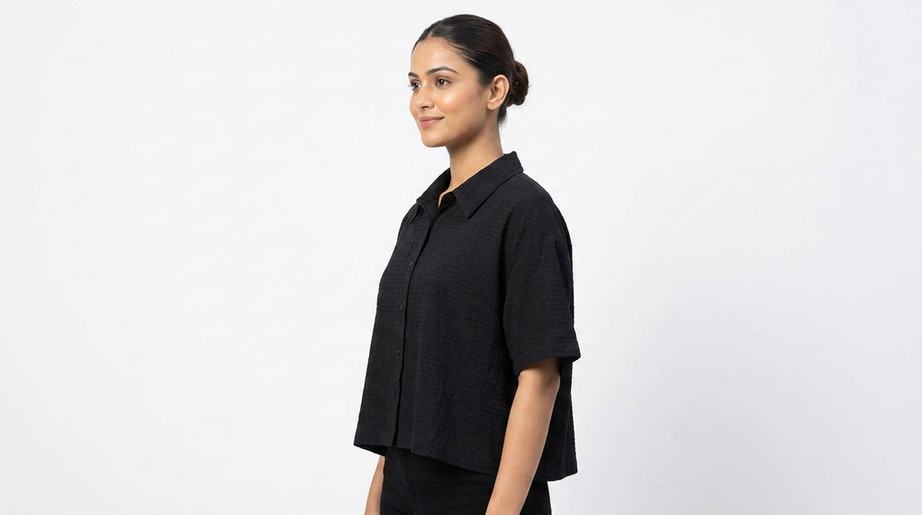 Black Textured Relaxed Fit Casual Shirt