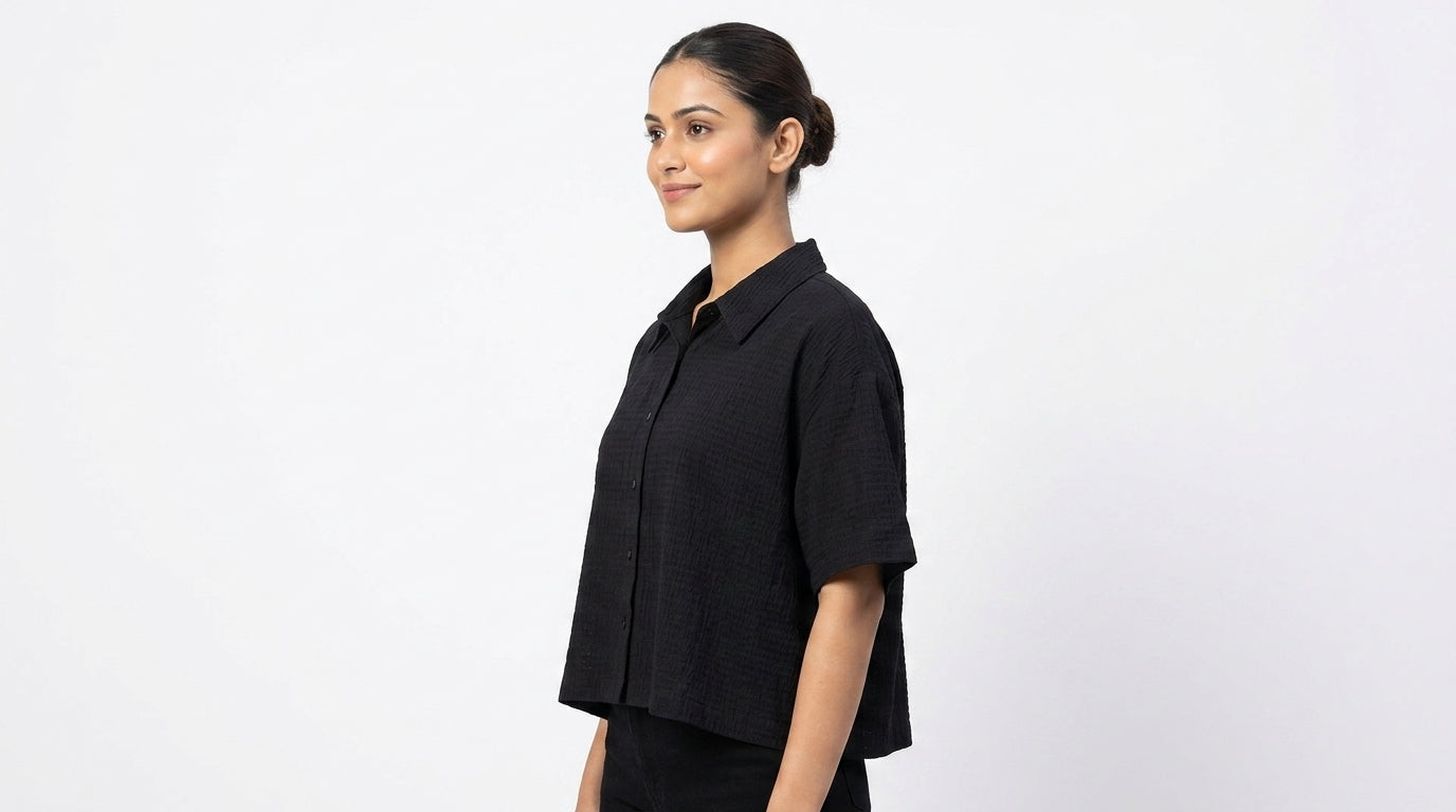 Black Textured Relaxed Fit Casual Shirt