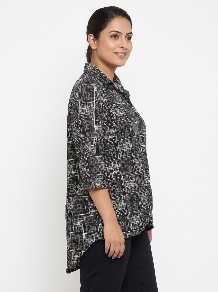 Women's Black Abstract Print Casual Top