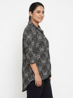 Women's Black Abstract Print Casual Top