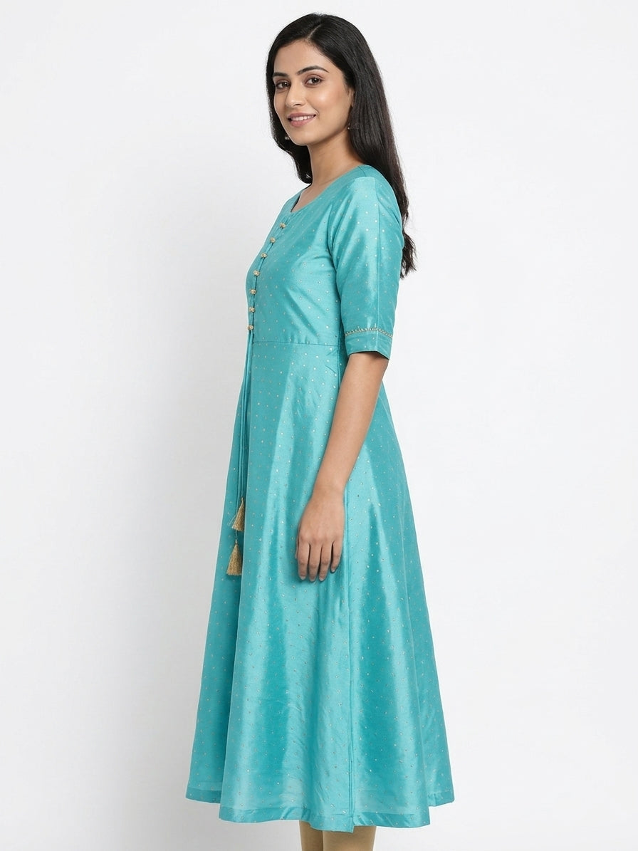 Women's Turquoise Printed Flared Kurti