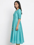Women's Turquoise Printed Flared Kurti