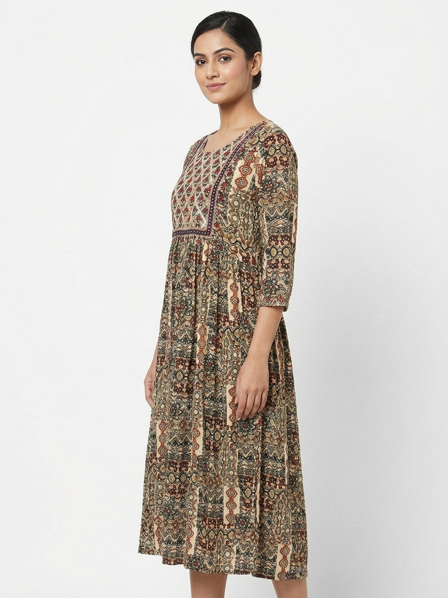 Multi-Color Printed Flared Casual Dress