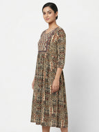 Multi-Color Printed Flared Casual Dress