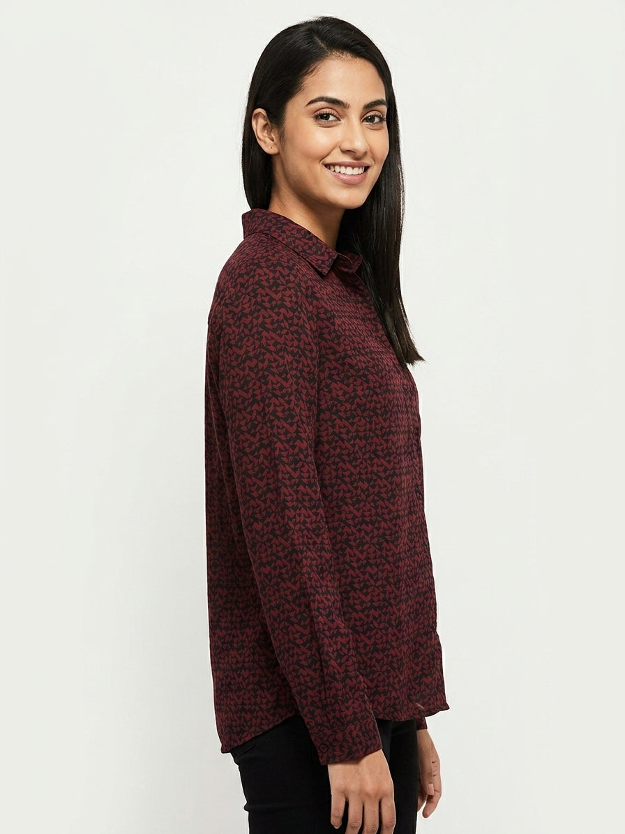 Wine Abstract Print Casual Shirt