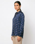 Women's Navy Blue Animal Print Casual Shirt