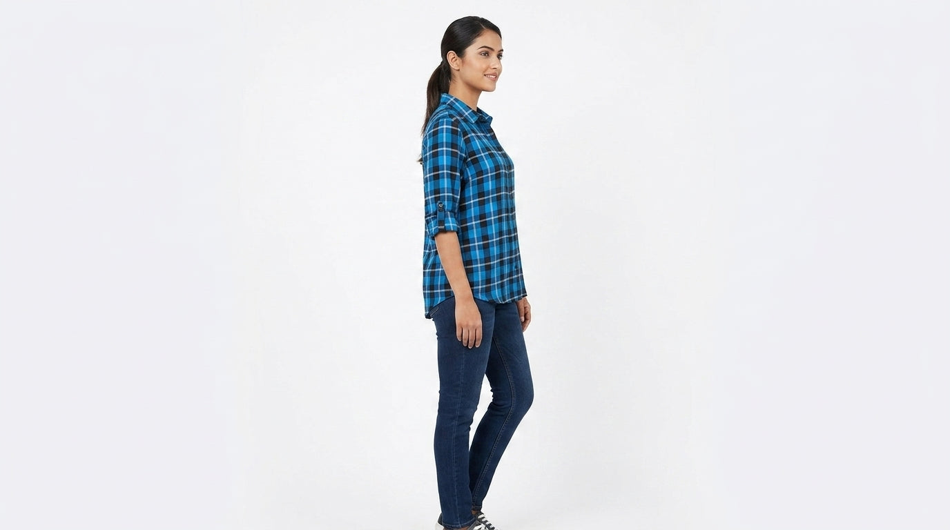 Blue & Black Checkered Regular Fit Casual Shirt