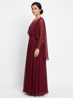 Women's Wine Embellished Maxi Dress