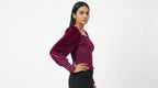 Women's Wine Velvet Smocked Square Neck Top