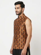 Men's Camel Paisley Printed Nehru Jacket