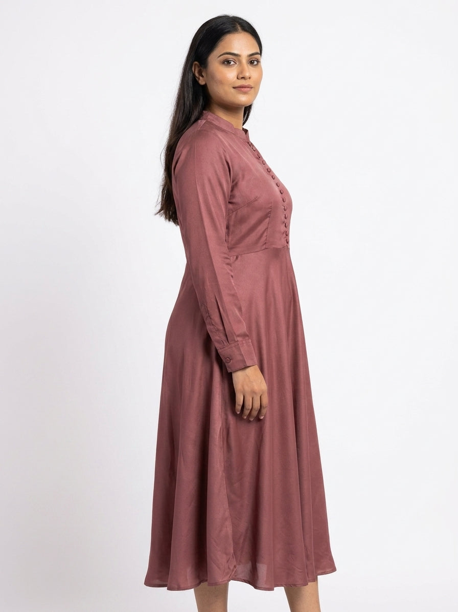 Mauve Solid Flared Dress