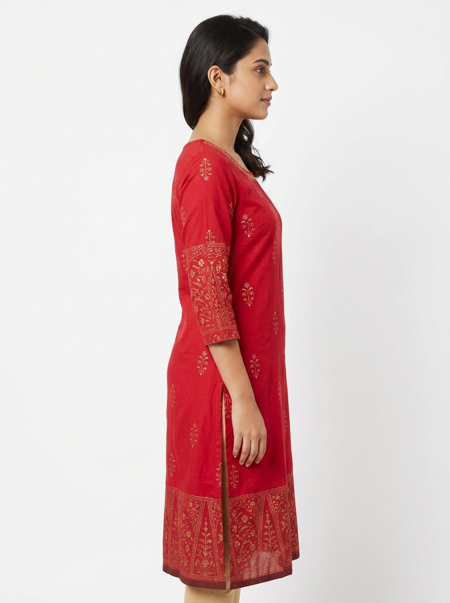 Red Ethnic Print Kurti
