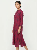 Women's Wine Ethnic Printed Long Kurti