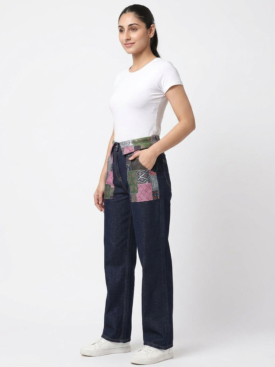 Embroidered Patch Denim Jeans
