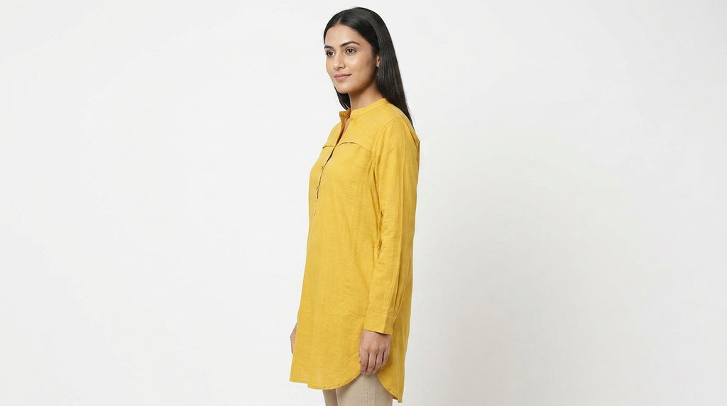Solid Yellow Cotton Kurti