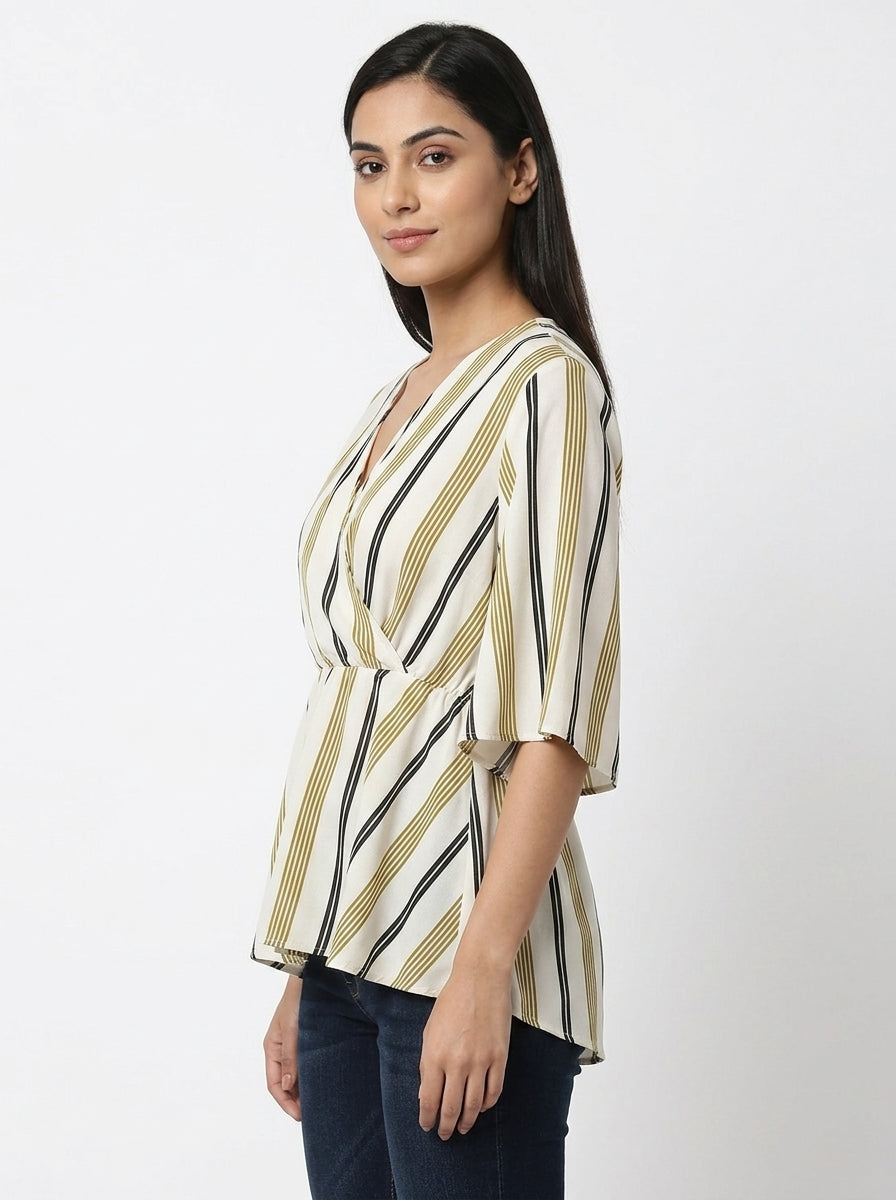 Women's Striped V-Neck Wrap Top