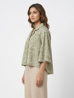 Olive Green Abstract Print Relaxed Fit Top