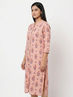 Peach Floral Printed Relaxed Fit Kurti