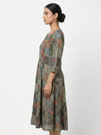 Multi-colored Embellished Ethnic Print Flared Kurti