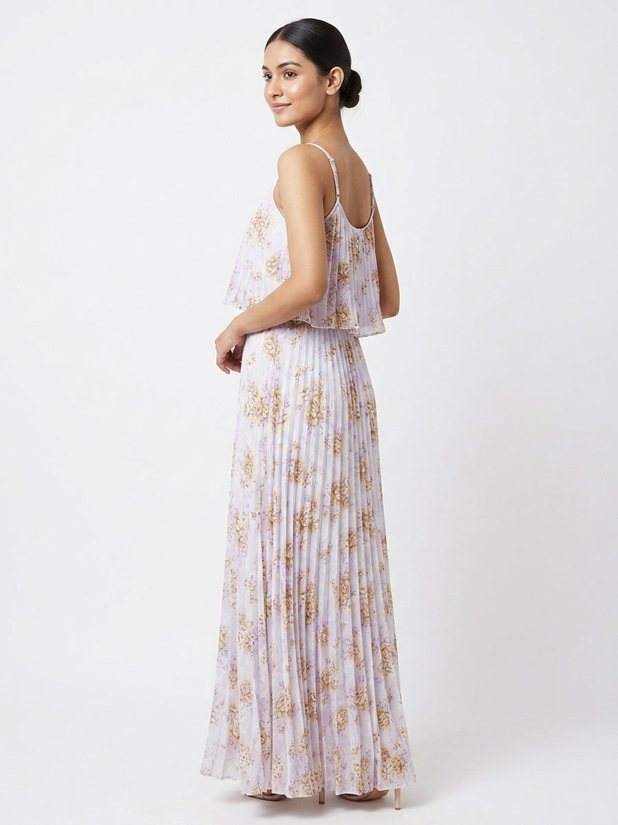Women's Multi Floral Printed Flared Maxi Dress