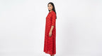 Red Printed Button-Down Maxi Dress