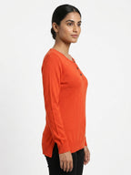 Orange Henley Neck Long Sleeve T-Shirt