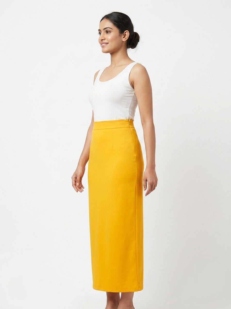 Women's Solid Yellow Straight Skirt