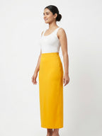 Women's Solid Yellow Straight Skirt