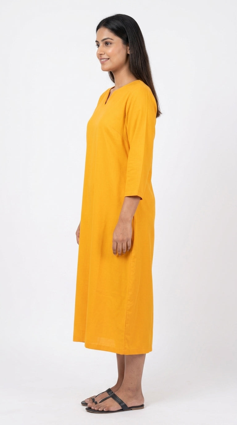 Women's Yellow Solid Regular Fit Dress