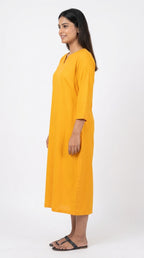 Women's Yellow Solid Regular Fit Dress