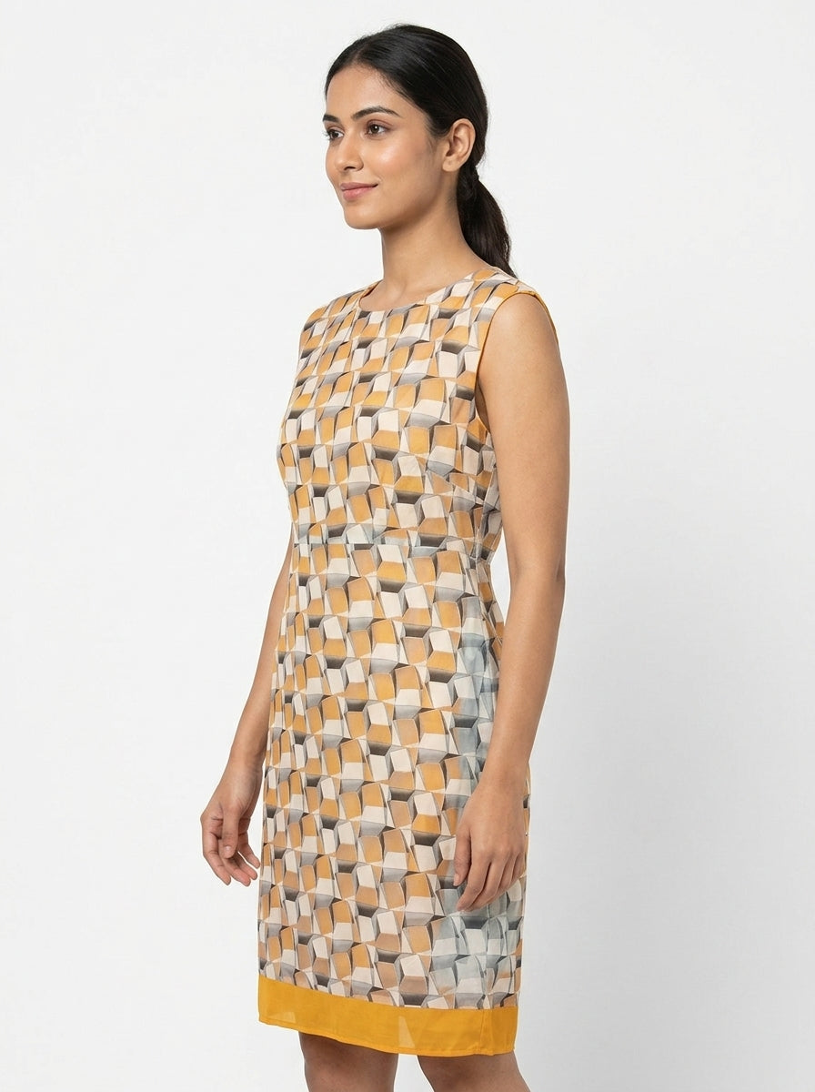 Geometric Print Sleeveless Straight Dress