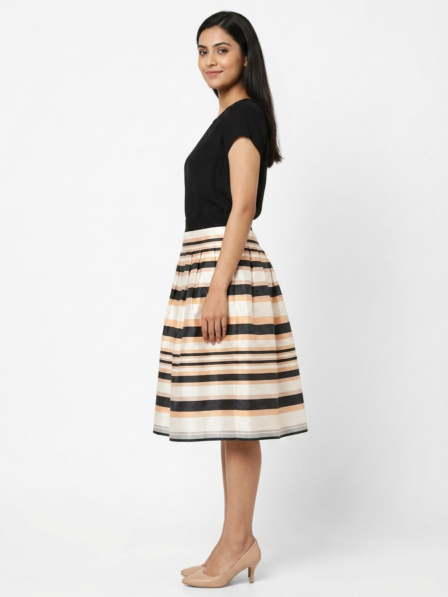 Multi-Color Striped Flared Skirt