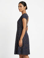 Navy Abstract Print Regular Fit Dress