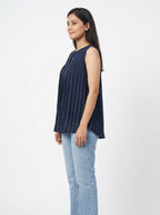 Dark Navy Pleated Sleeveless Top