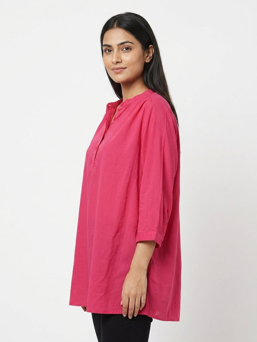 Pink Solid Relaxed Fit Tunic Top