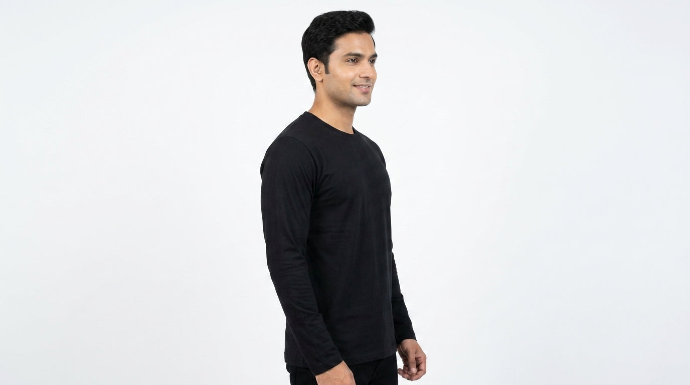 Men's Black Solid Full Sleeve T-shirt