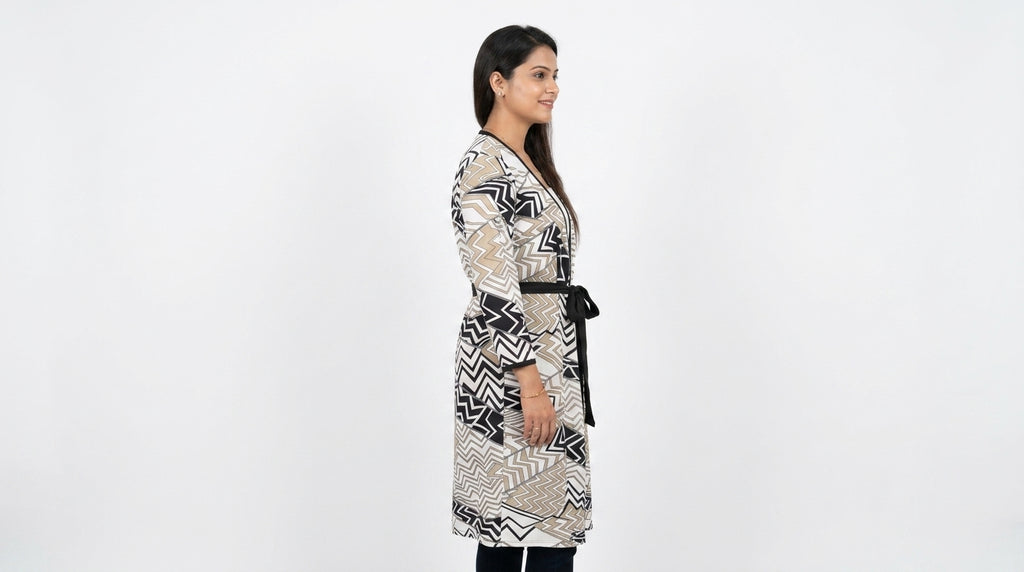 Multi Geometric Printed Open-Front Shrug
