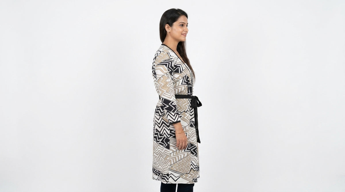 Multi Geometric Printed Open-Front Shrug