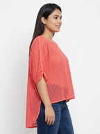 Coral Textured Oversized Knit Top