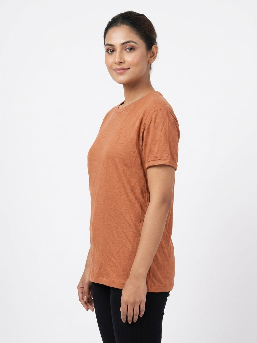 Rust Self-Design Crew Neck T-Shirt
