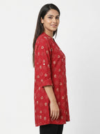 Red Ethnic Print Viscose Kurti