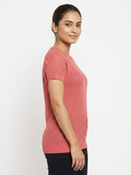 Coral Textured Knit Short Sleeve Top