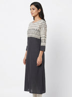 Black & Off-White Ethnic Print Straight Dress