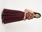 Women's Floral Printed Maroon Flared Dress
