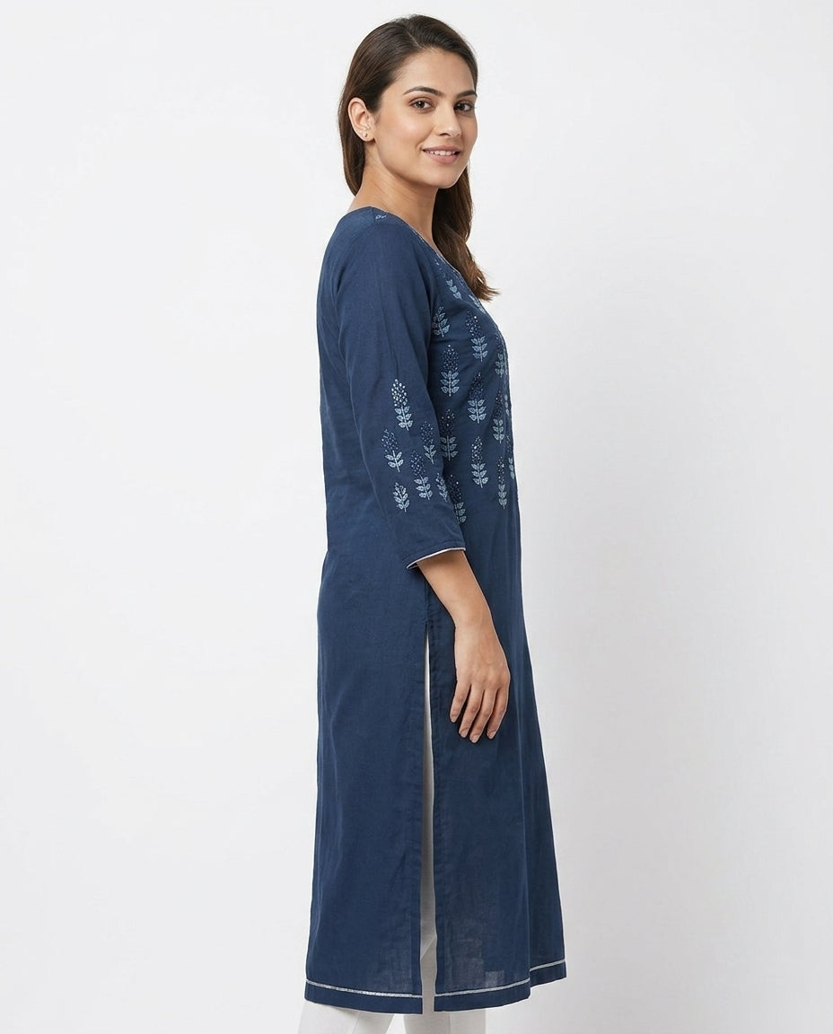 Navy Embellished Kurti for Women