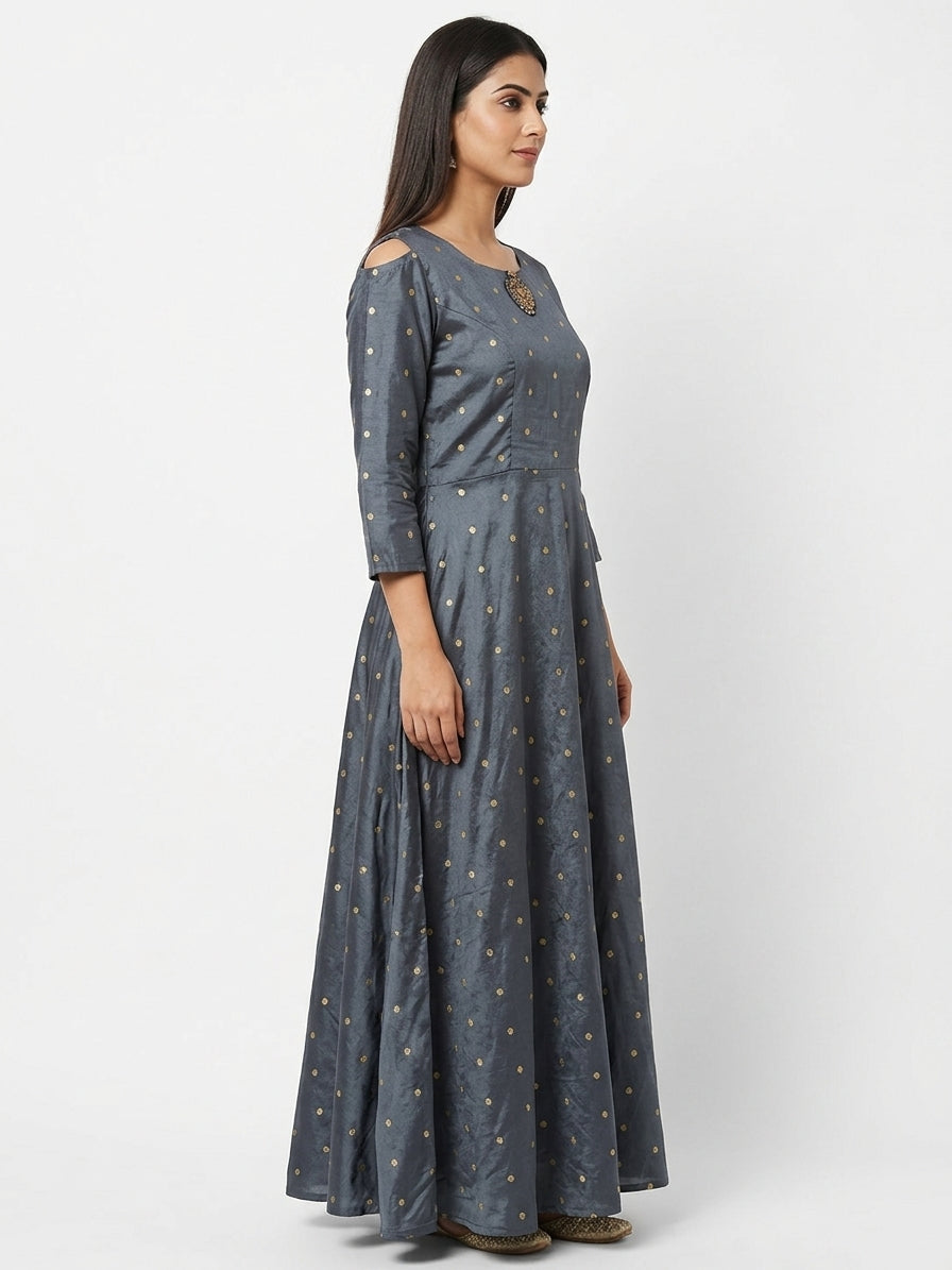 Women's Dark Grey Printed Viscose Kurti