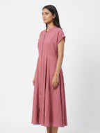 Mauve Solid A-Line Button-Down Dress
