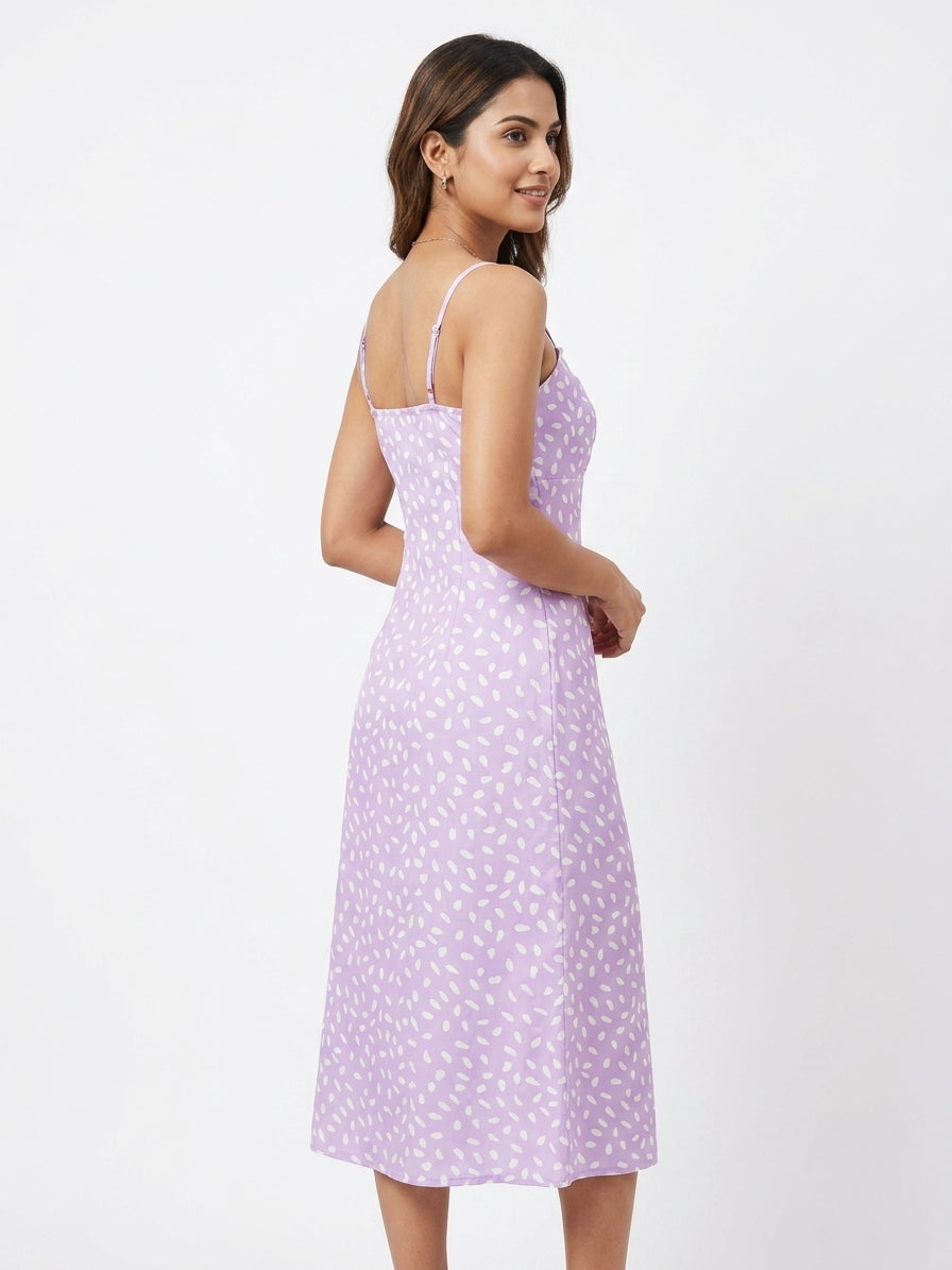 Women's Light Purple Printed A-line Midi Dress